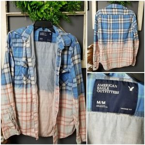 Hand-bleached mens fit plaid button down